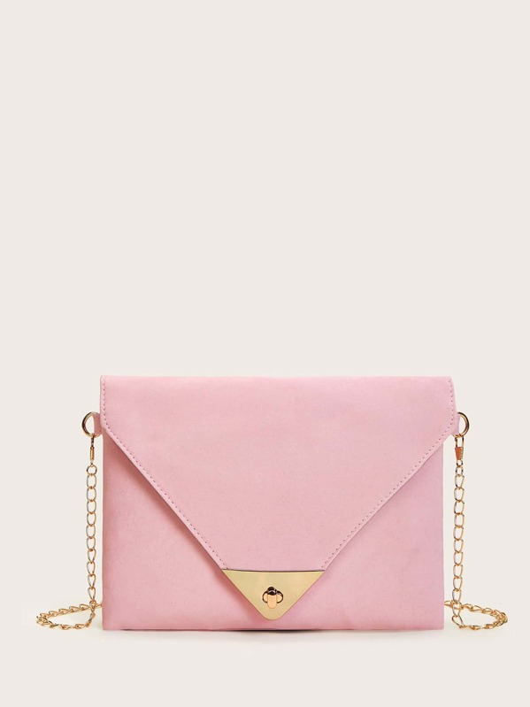 

Twist Lock Detail Flap Chain Bag, Pink