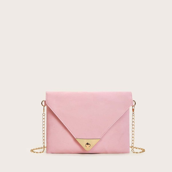 

Twist Lock Detail Flap Chain Bag, Pink