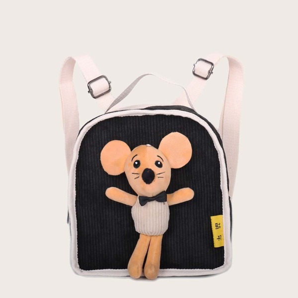 

Kids Mouse Decor Corduroy Backpack, Black