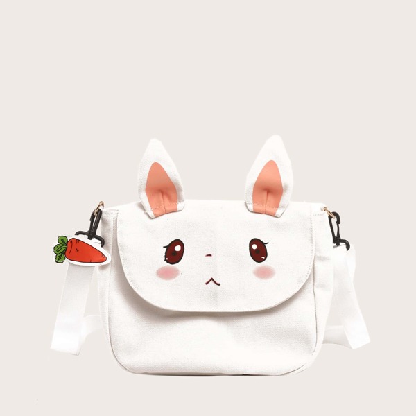 

Girls Rabbit Design Canvas Crossbody Bag, White
