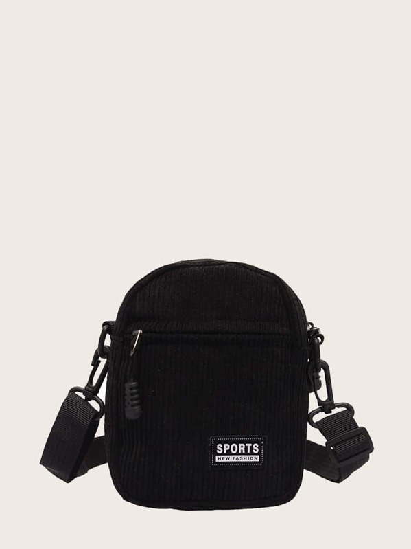

Kids Letter Graphic Corduroy Crossbody Bag, Black