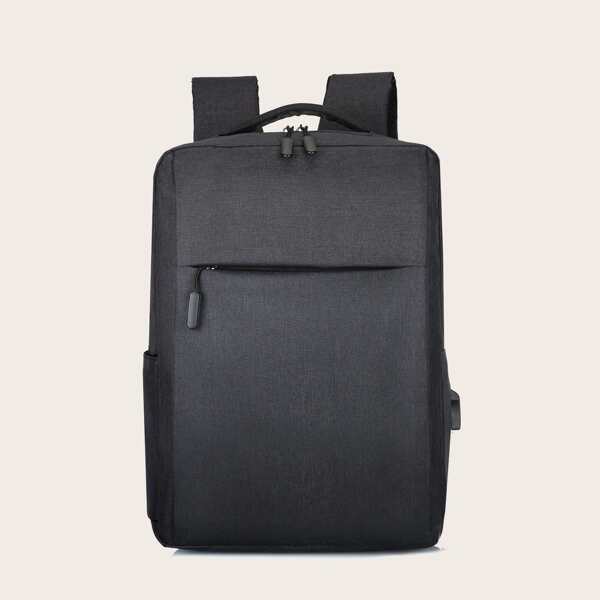 

Men Zip Front Square Shaped Backpack, Black