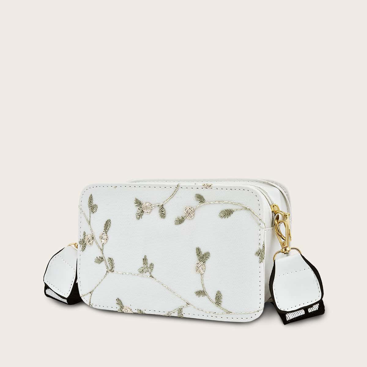

Floral Embroidered Crossbody Bag, White