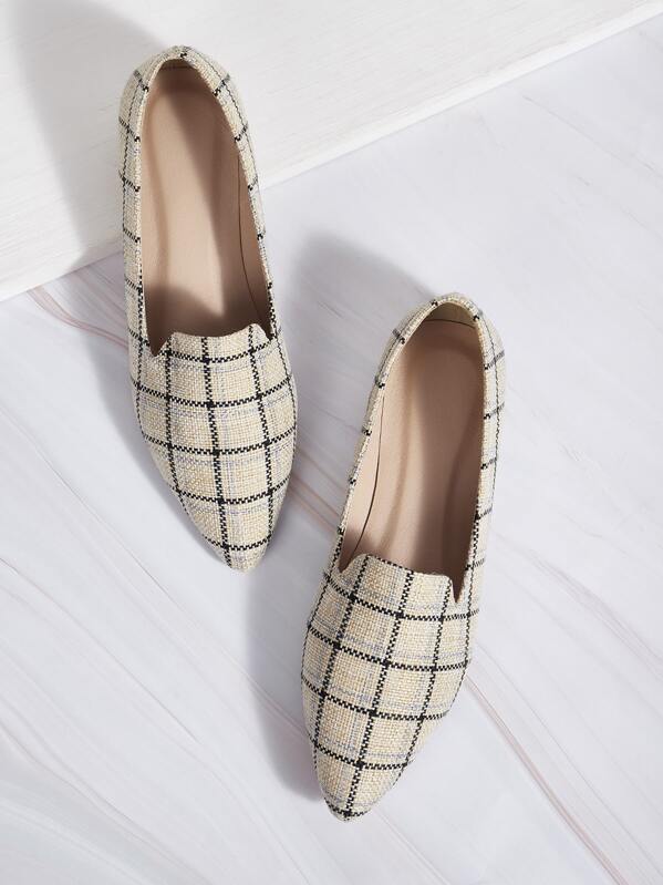 

Point Toe Plaid Flat Loafers, Apricot