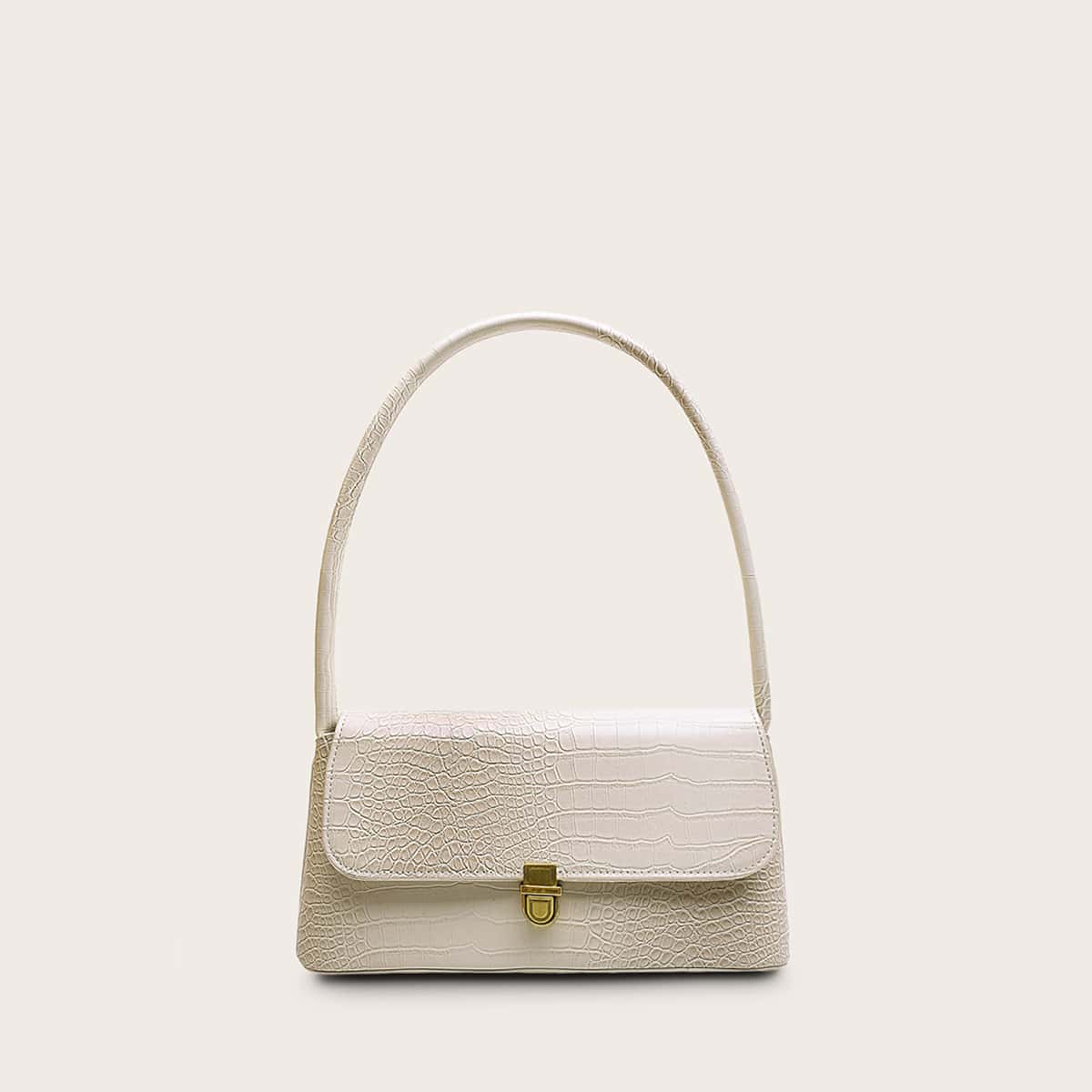 

Push Lock Croc Baguette Bag, White