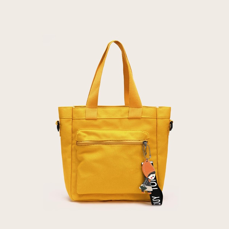 

Doll & Letter Charm Canvas Tote Bag, Yellow