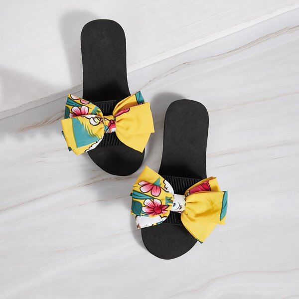

Open Toe Bow Decor Sliders, Multicolor