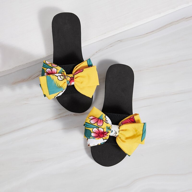 

Open Toe Bow Decor Sliders, Multicolor