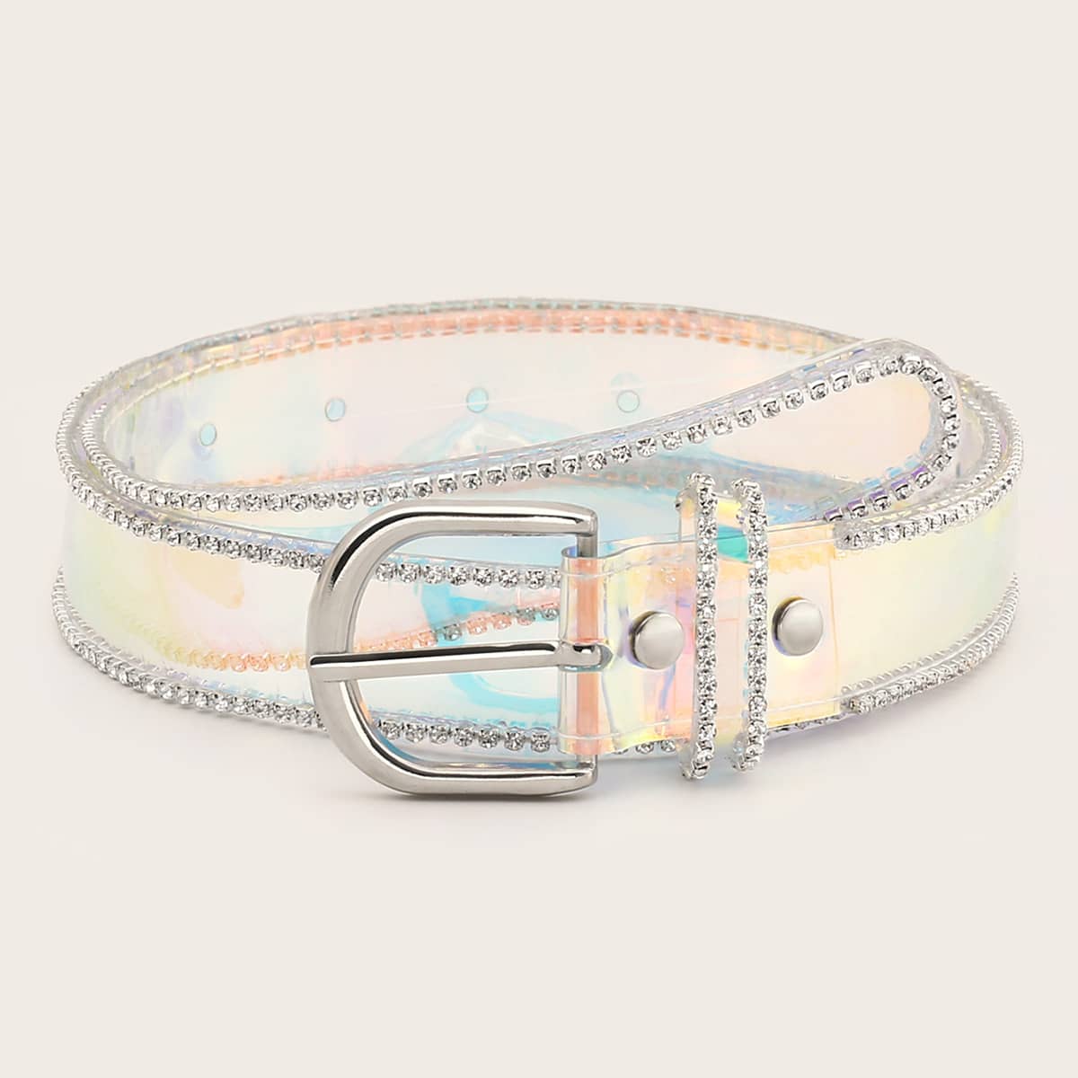 

1pc Rhinestone Decor Clear Belt, White
