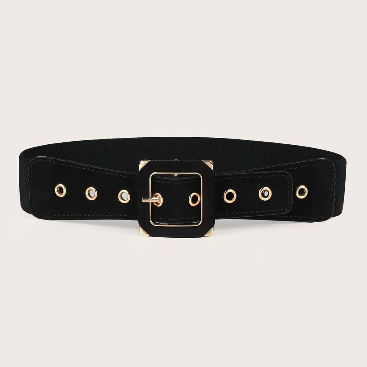 

1pc Square Buckle Belt, Black