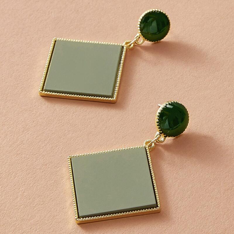 

1pair Square Drop Earrings, Green