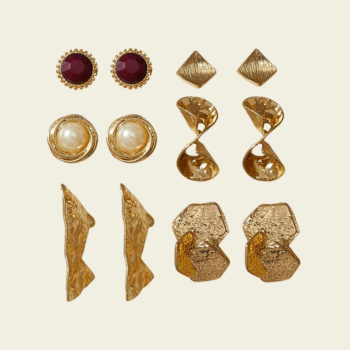 

6pairs Textured Stud Earrings, Gold