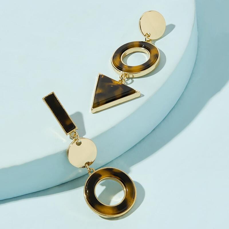 

1pair Geometric Shape Drop Earrings, Brown