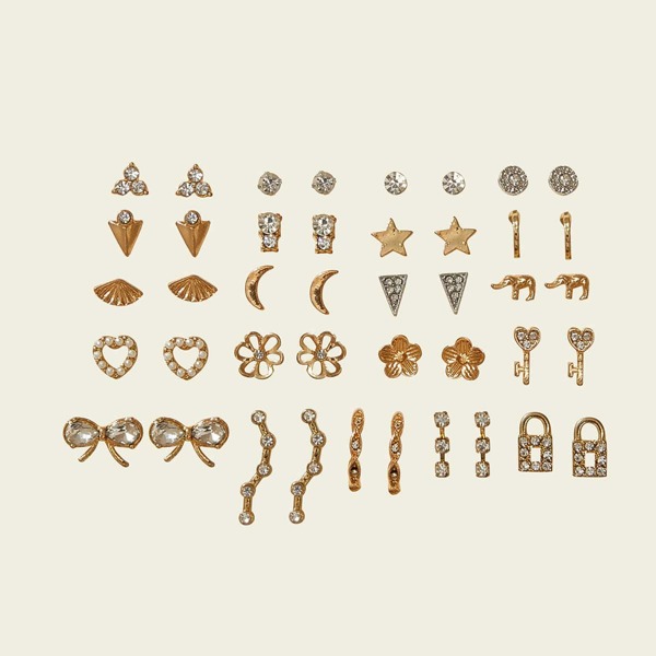 

21pairs Rhinestone Decor Earrings, Multicolor