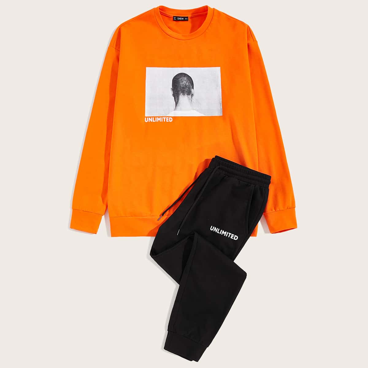 

Guys Neon Orange Figure and Letter Graphic Pullover and Joggers Set, Multicolor