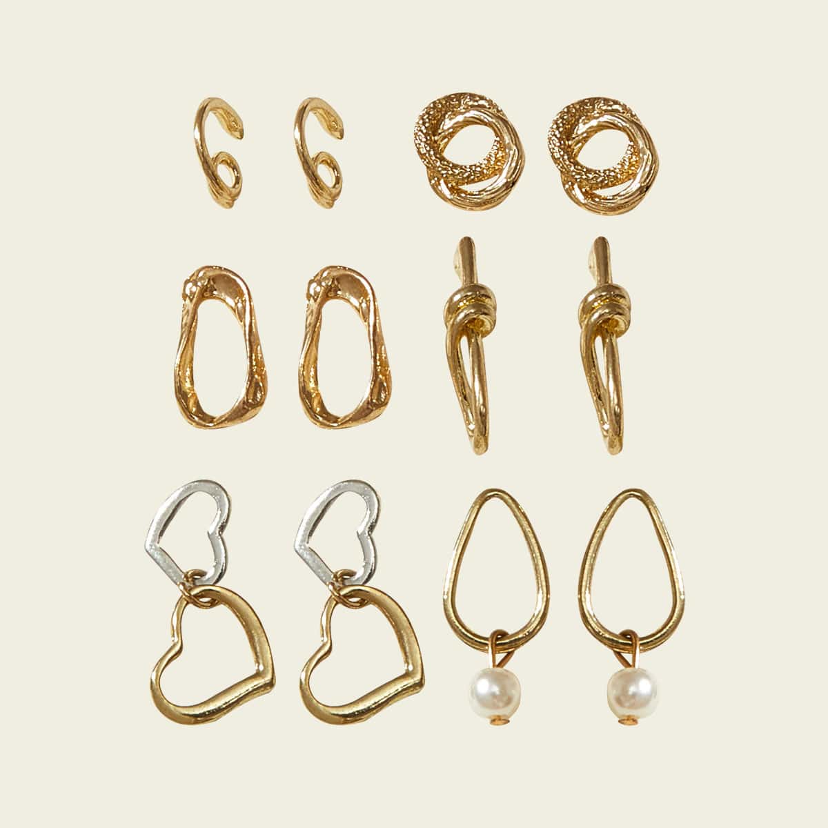 

6pairs Textured Stud Earrings, Gold