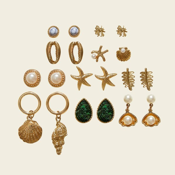 

10pairs Shell Design Earrings, Multicolor