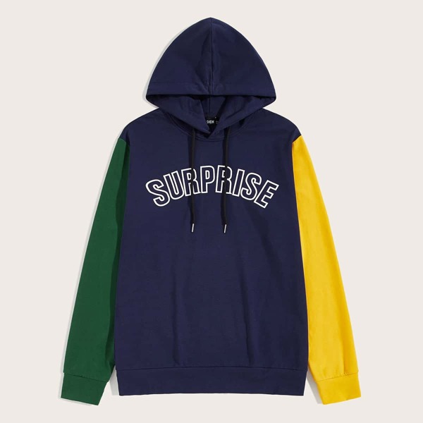 

Men Letter Graphic Colorblock Hoodie, Multicolor