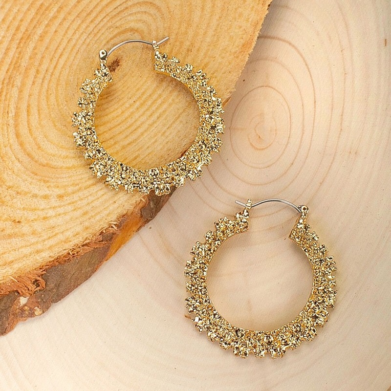 

1pair Textured Ring Drop Earrings, Gold