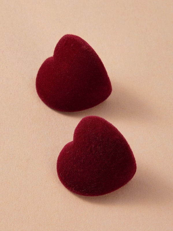 

1pair Heart Shape Stud Earrings, Red