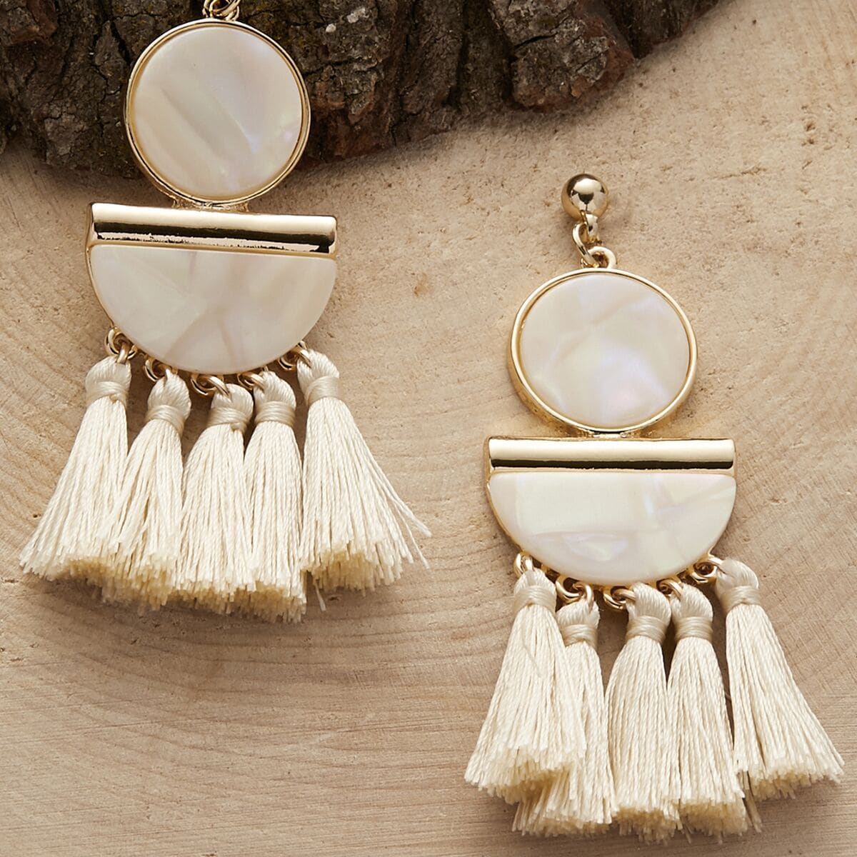 

1pair Tassel Charm Drop Earrings, Beige