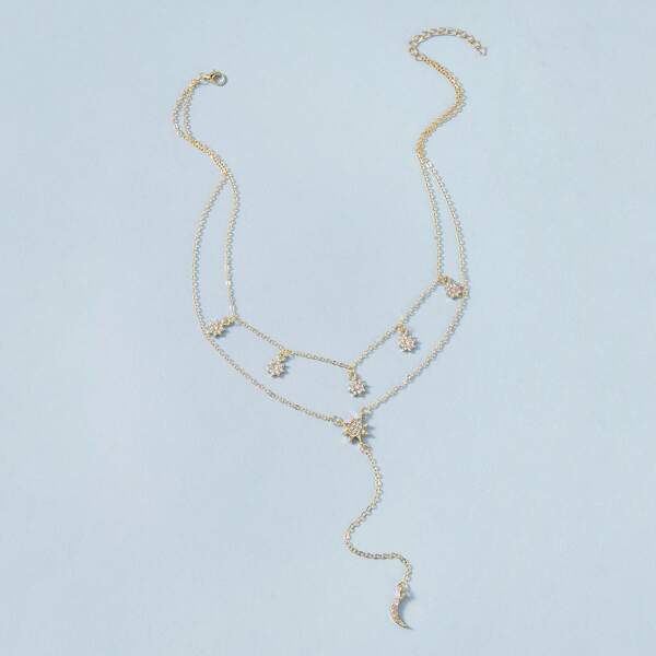 

1pc Star Charm Layered Necklace, Silver