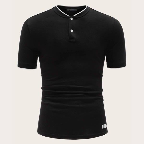 

Men Patched Detail Polo Shirt, Black