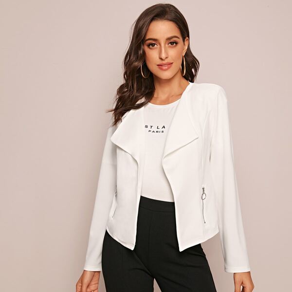 

Solid O-ring Zip Detail Jacket, White