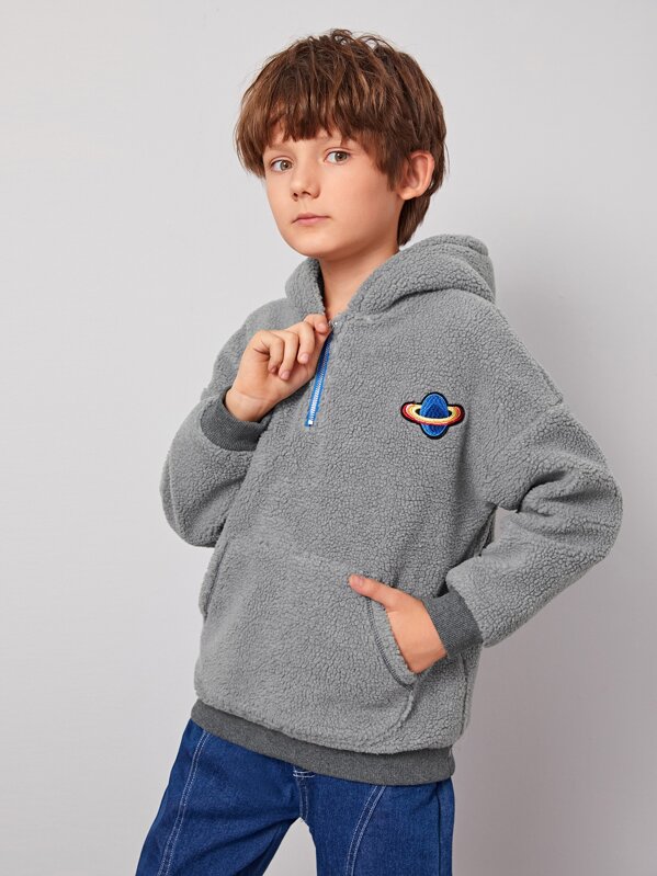 

Boys Saturn Embroidered Pocket Front Fleece Hoodie, Grey, Bogdan