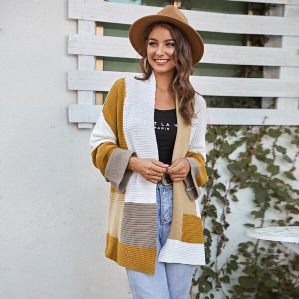 

Colorblock Drop Shoulder Rib-Knit Cardigan, Multicolor
