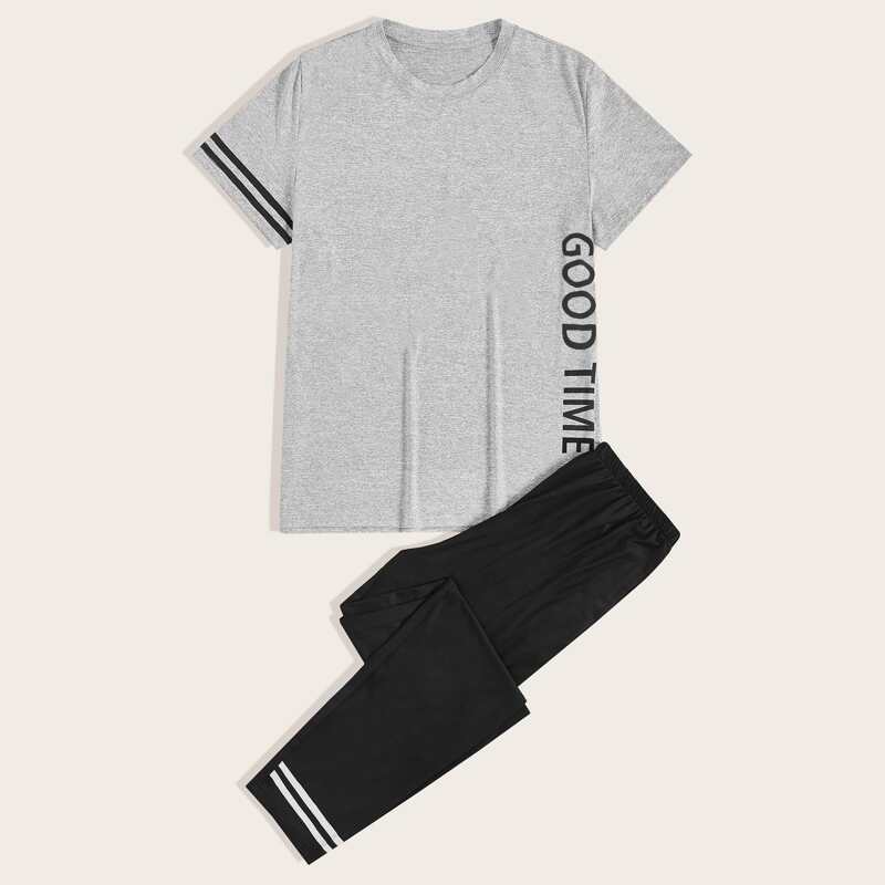 

Guys Letter Graphic Short Sleeve Tee & Pants PJ Sets, Multicolor