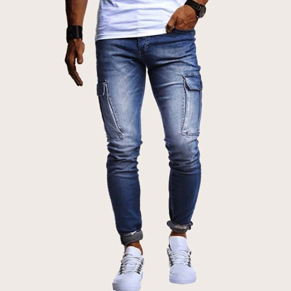 

Men Pocket Side Washed Jeans, Blue