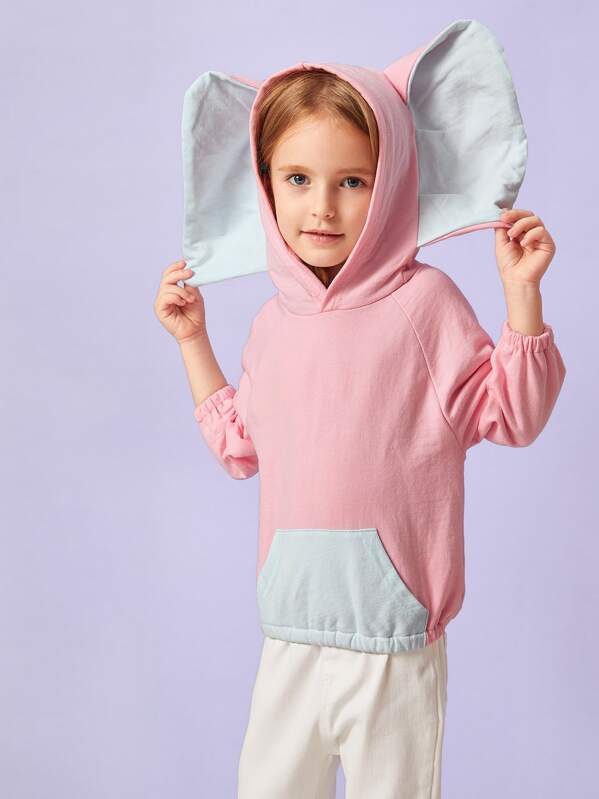 

Toddler Girls Contrast Pocket 3D Ears Design Hooded Sweatshirt, Pink, Sofia B