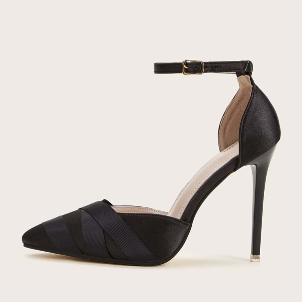 

Point Toe Ankle Strap Stiletto Heels, Black