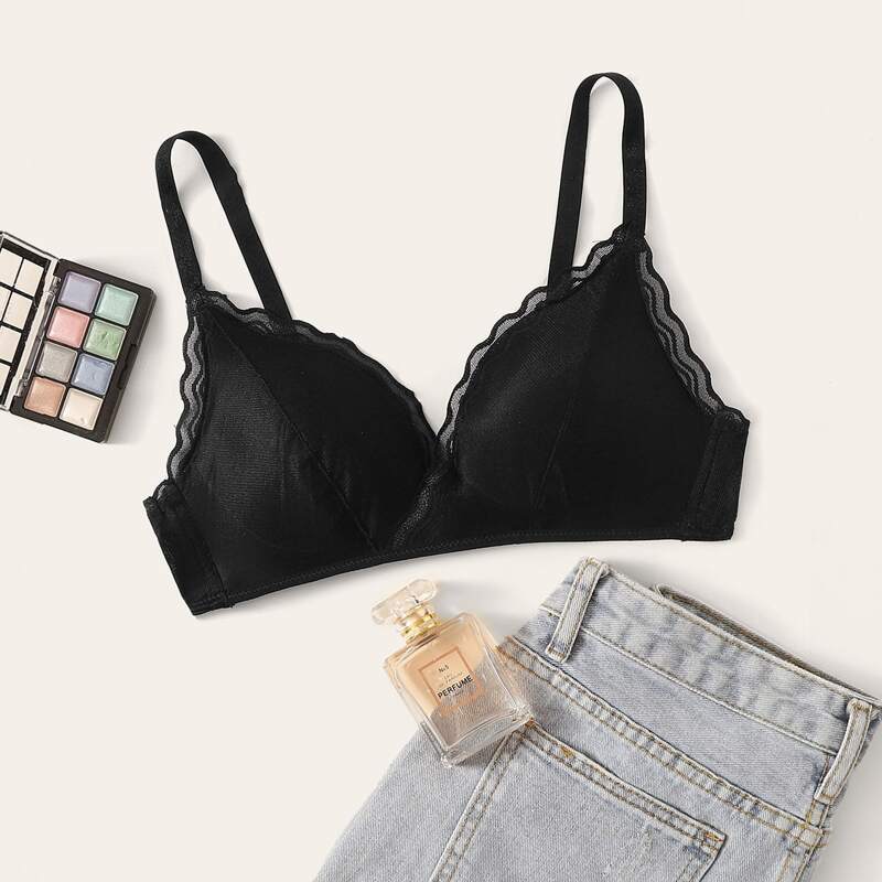 

Mesh Adjustable Strap Bra, Black