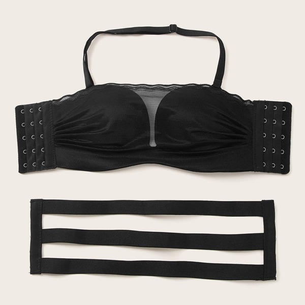 

Mesh Halter Bra With Bra Strap, Black