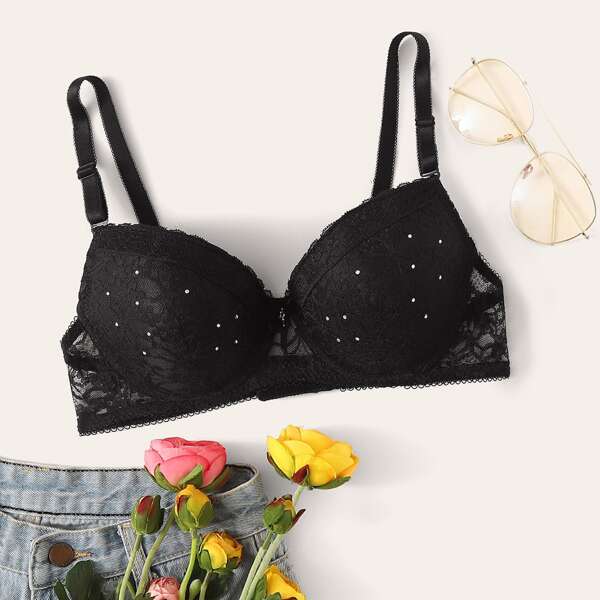 

Floral Lace Underwire Bra, Black