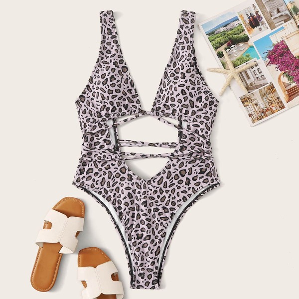 

Leopard Cut Out One Piece Swimwear, Multicolor