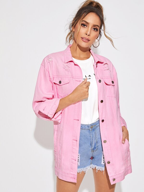 

Pink Wash Ripped Denim Coat, Giulia