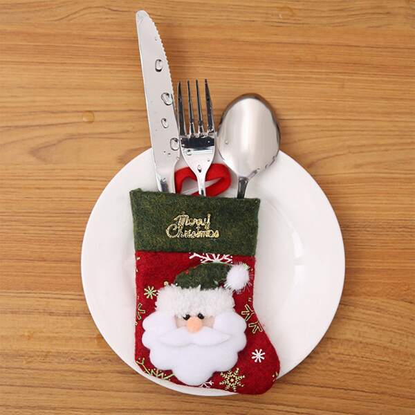 

1pc Christmas Sock Design Cutlery Holder, Multicolor