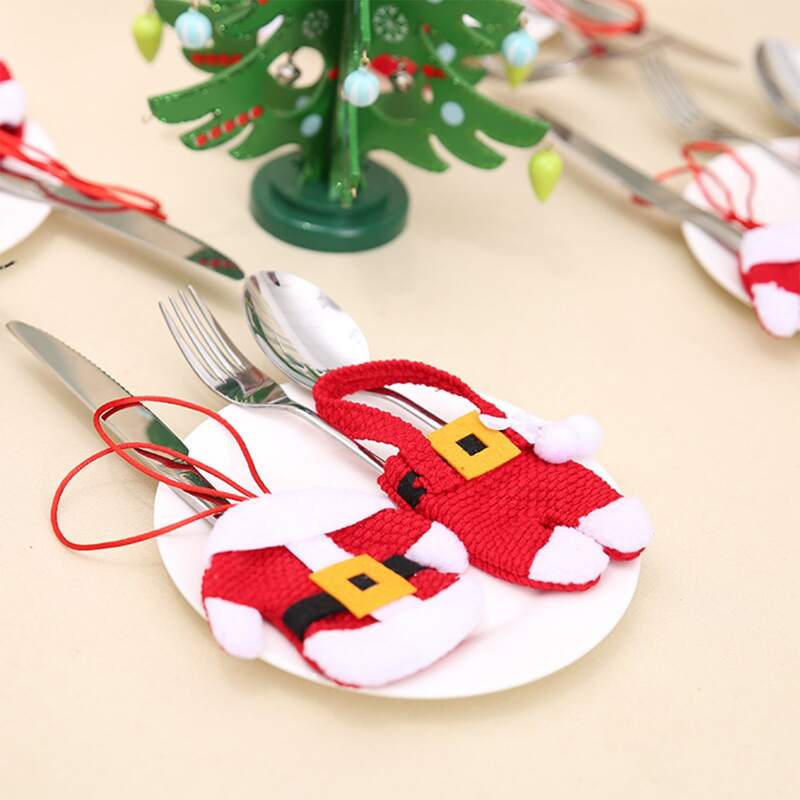 

2pcs Christmas Santa Claus Design Cutlery Holder, Red