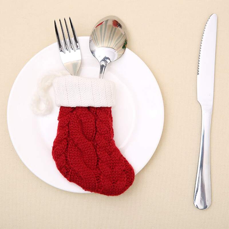 

1pc Knit Sock Design Cutlery Holder, Red