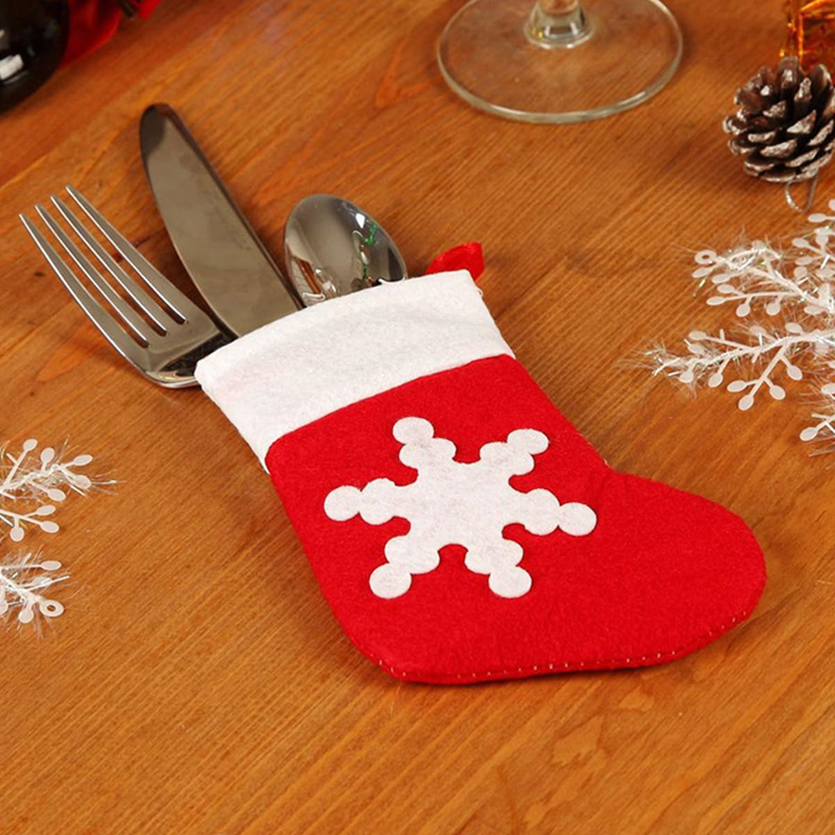 

1pc Christmas Snowflake Sock Design Cutlery Holder, Red