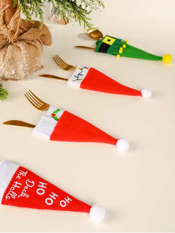 

1pc Christmas Hat Design Cutlery Holder, Multicolor