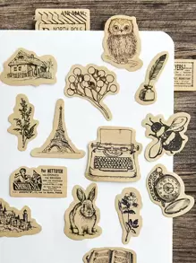 46pcs Vintage Plant & Animal Print Sticker - Khaki - View 2
