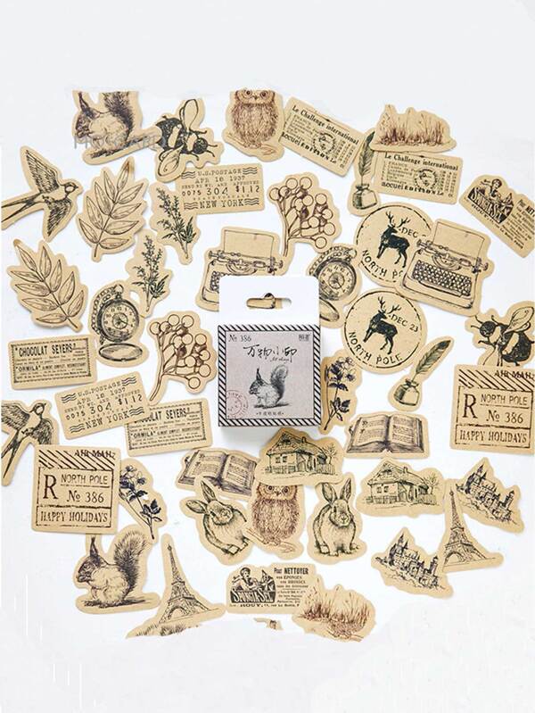 46pcs vintage plant animal print sticker shein eur