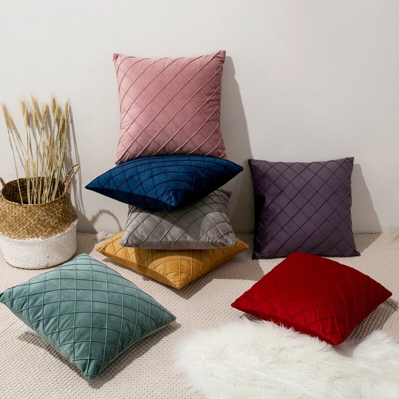 

1pc Solid Diamond Pattern Cushion Cover, Multicolor