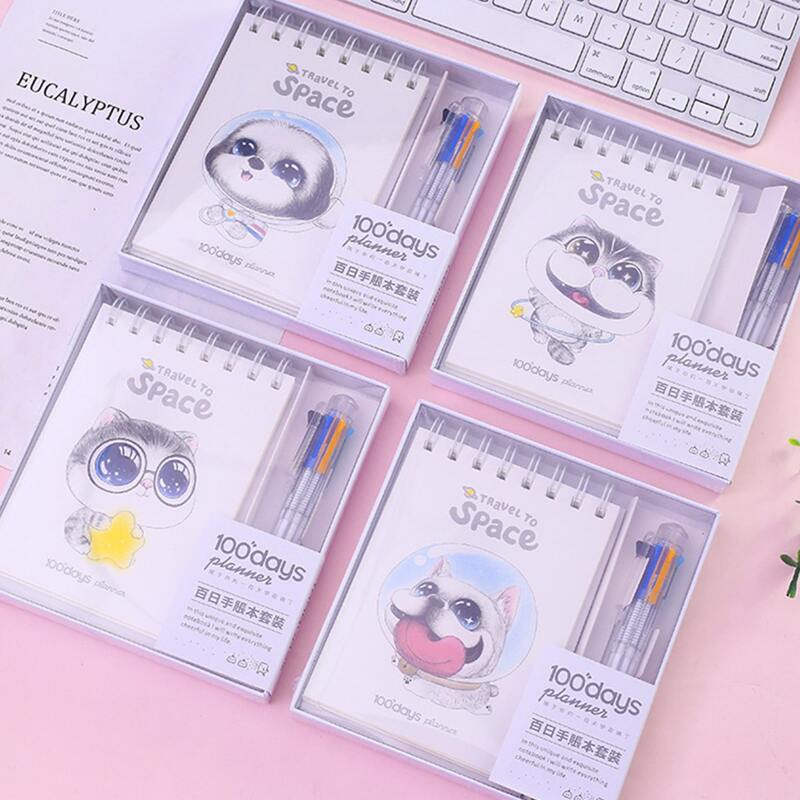 

2pcs Cartoon Cat Print Cover Spiral Notebook Set
