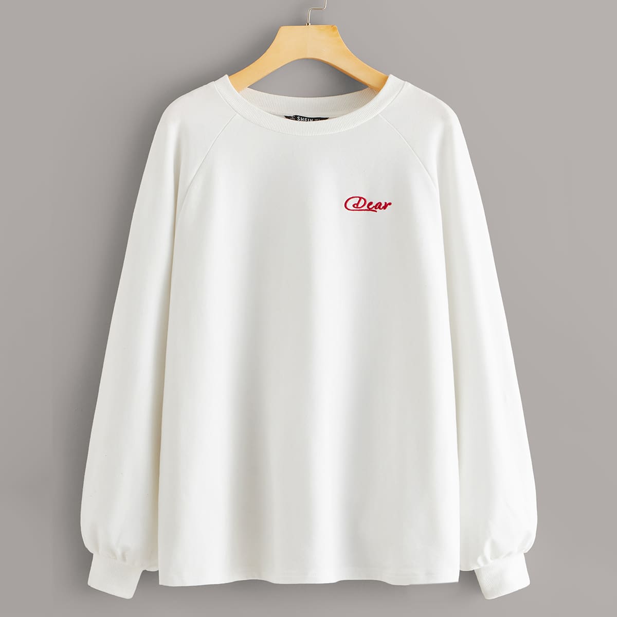

Embroidered Letter Raglan Sleeve Oversize Pullover, White