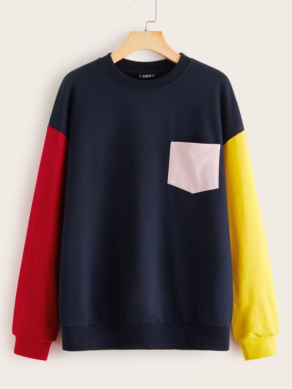 

Color Block Pocket Patch Pullover, Multicolor, Juliana